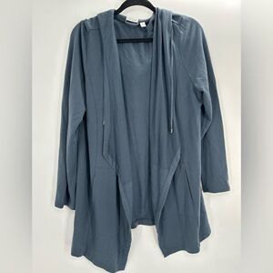 Pure J Jill Womens L Luxe Tencel Slate Blue Gray Open Front Hooded Knit Cardigan